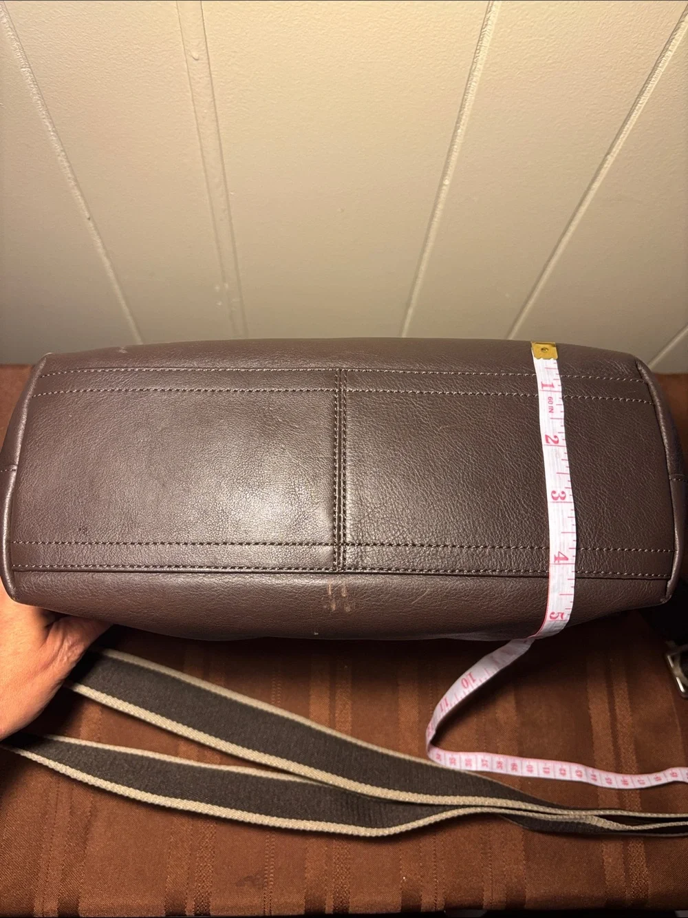 EUC Coach F70559 Brown Leather Messenger Shoulder Bag Webbed Stripe Strap - Picture 3 of 16